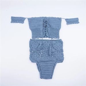 Blue Crochet High-waisted Bikini